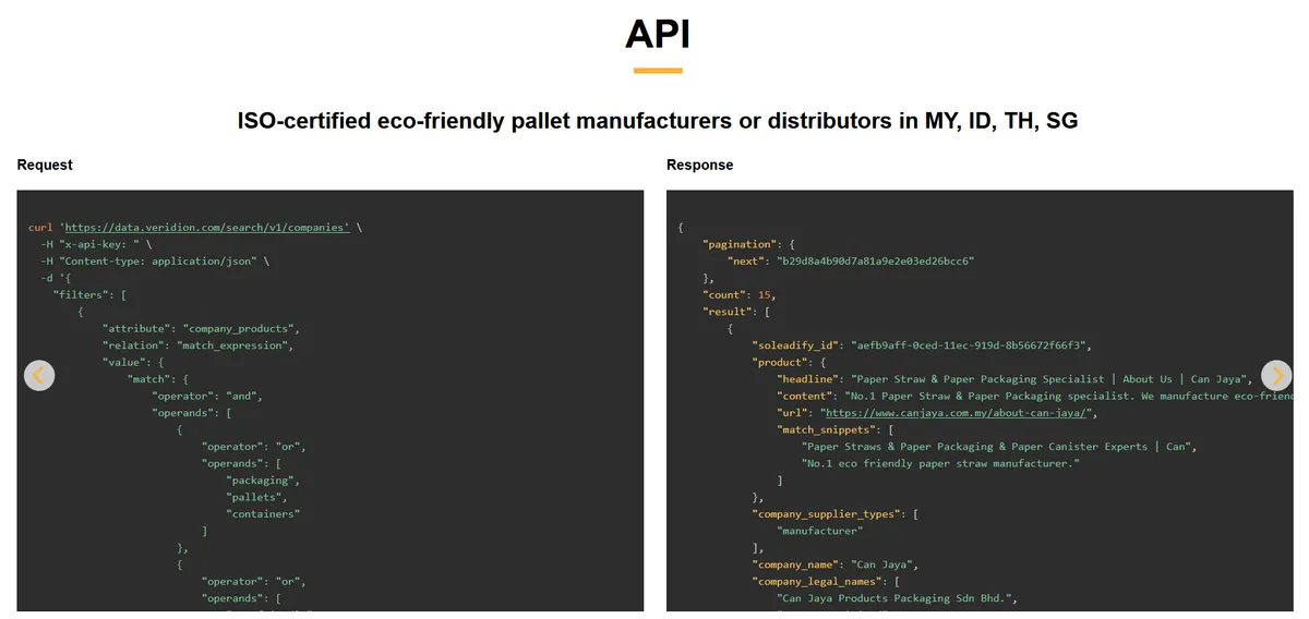 veridion api screenshot