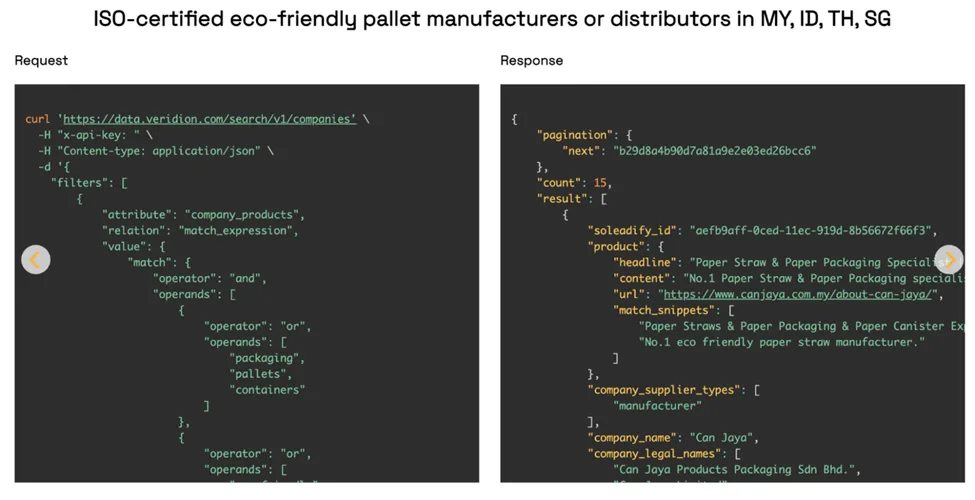 veridion api screenshot