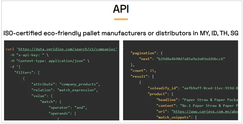 veridion complex search api screenshot
