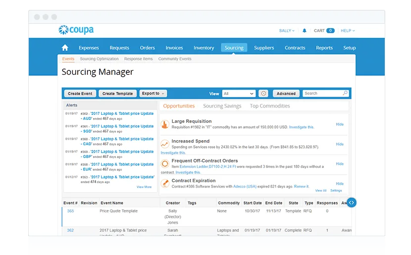 procurement management software screenshot