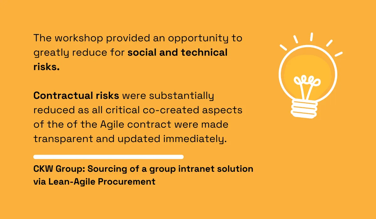an illustration explaining that agile approach to procurement allowed the company to assess and address social and technical risks on the spot, as well as reduce contractual risks