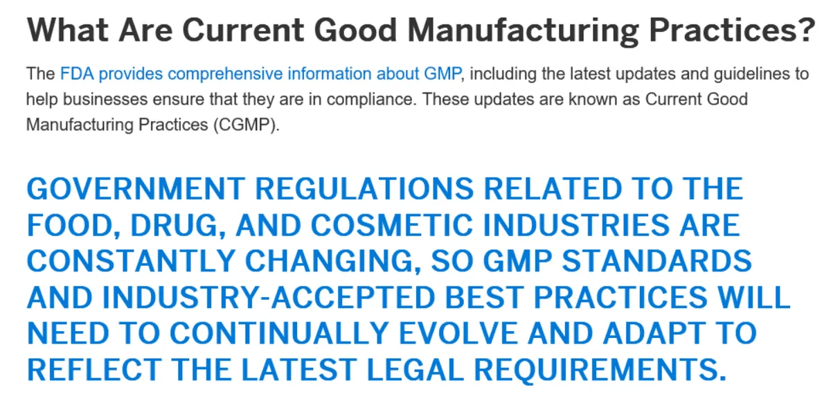 a screenshot of a news article about the changing nature of good manufacturing practices