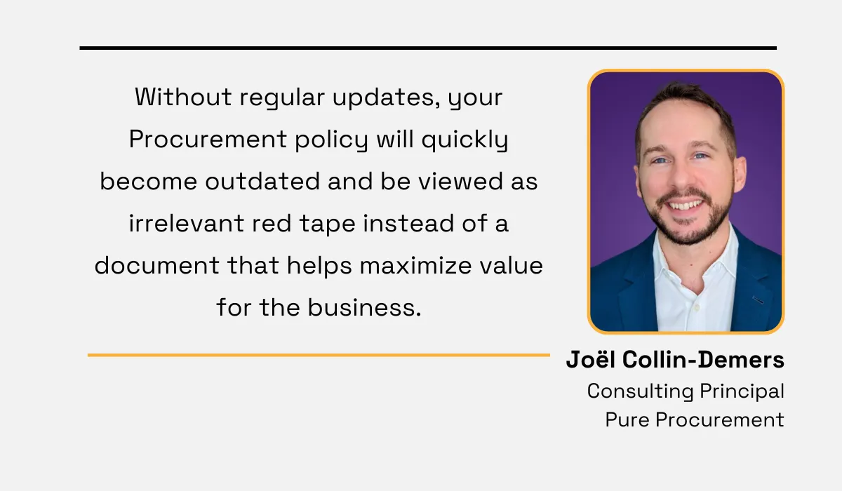 a quote explaining the importance of regularly updating procurement policies