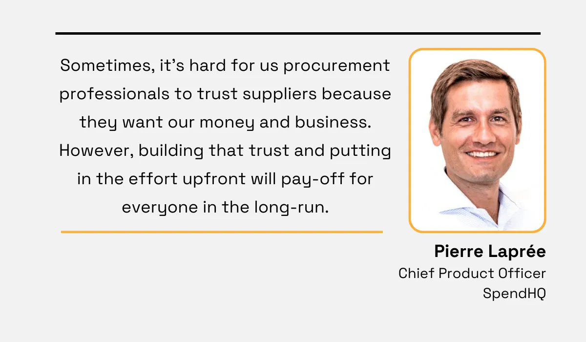 a quote explaining that it can be difficult to develop trust with suppliers in the procurement function