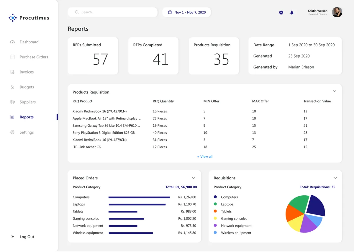 a screenshot of a procurement management software