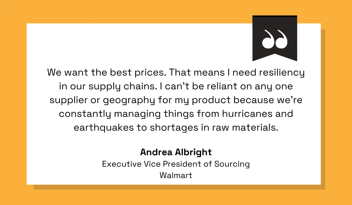 a quote explaining that relying on a single supplier or location to source a product is one of the biggest mistakes in procurement