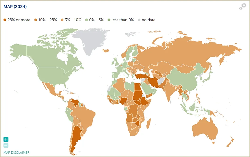 2024 inflation rates projection map screenshot
