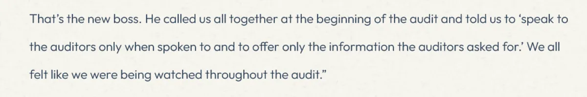 an excerpt of a news article about how a procurement director encouraged stakeholder resistance during an audit