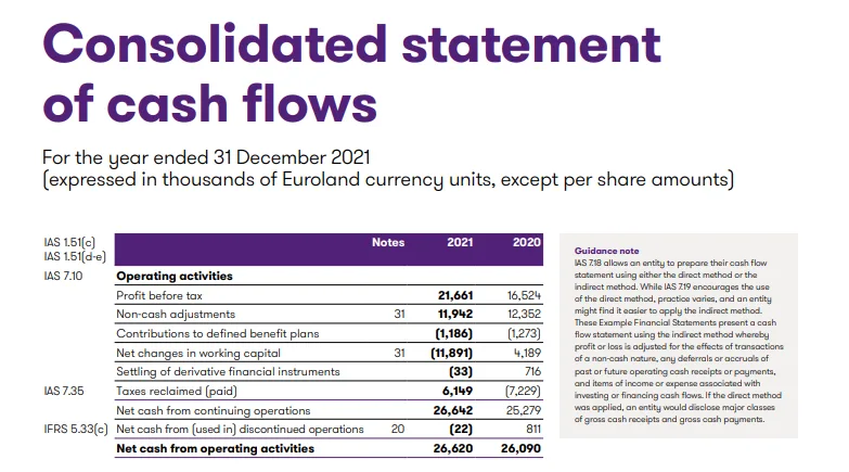 screenshot of a consolidated statements of cash flows