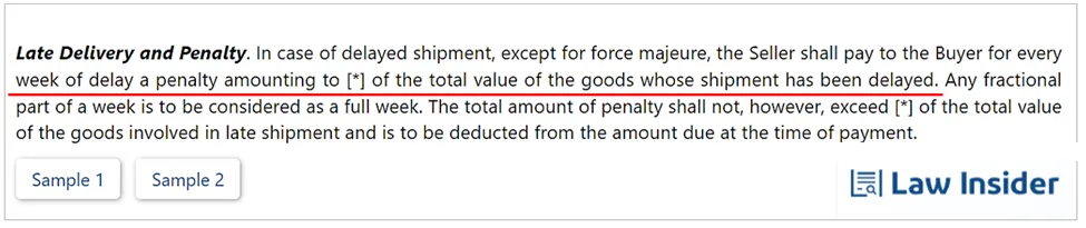 example of a late delivery clause in a contract with a supplier