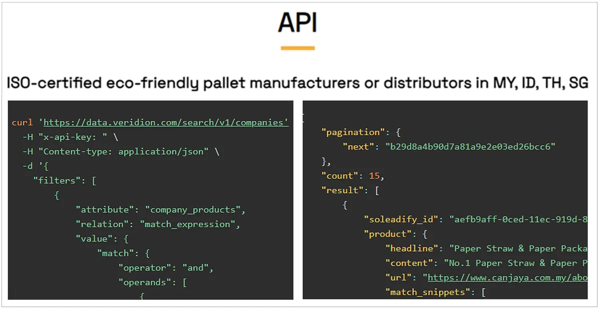 veridion complex search api screenshot