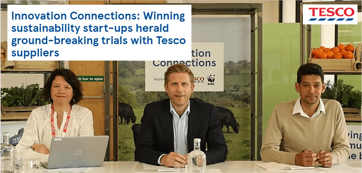 screenshot of a news article headline about tesco investing in sustainable procurement practices