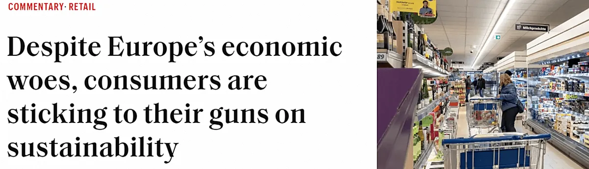 screenshot of a news article headline highlighting that consumers care about sustainability