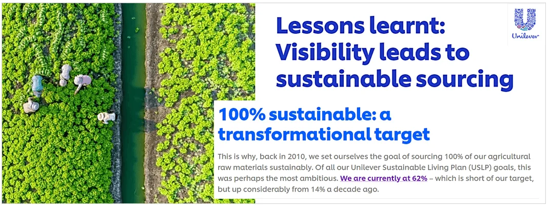screenshot explaining unilever's commitment to sustainability and supply chain visibility