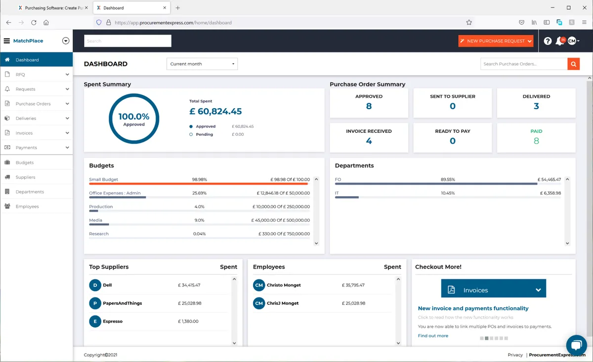 ProcurementExpress tool screenshot