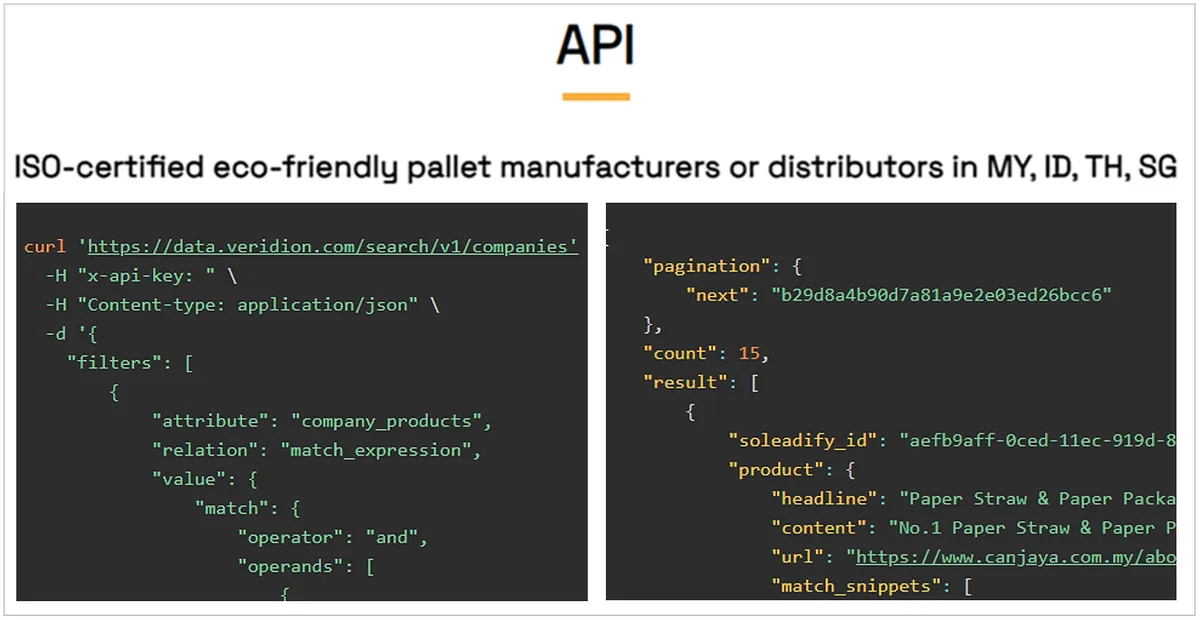 veridion complex search api screenshot