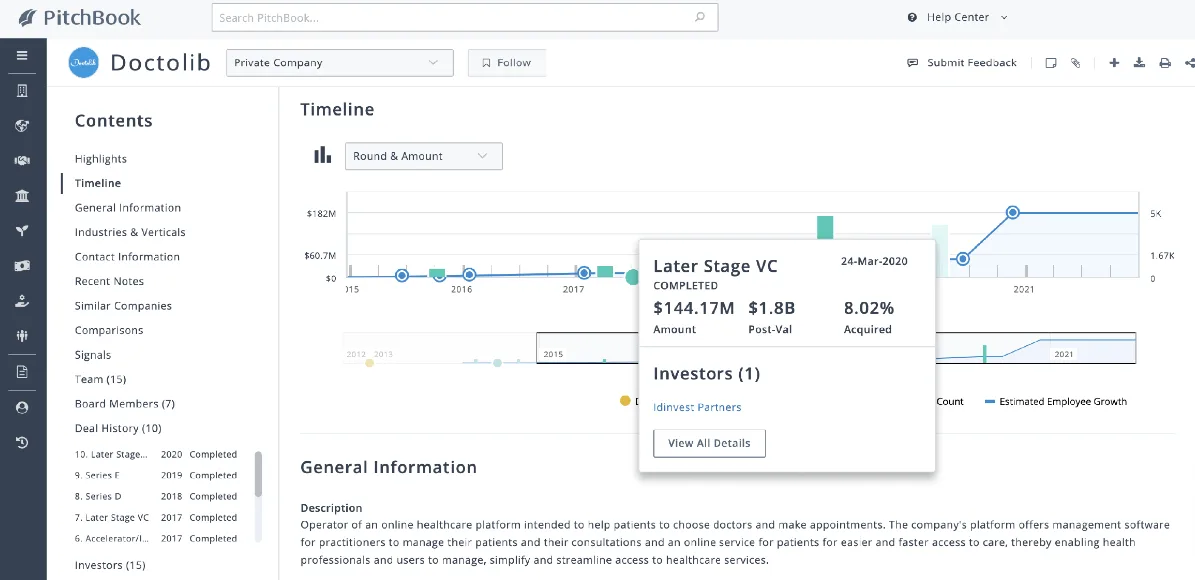 Pitchbook dashboard