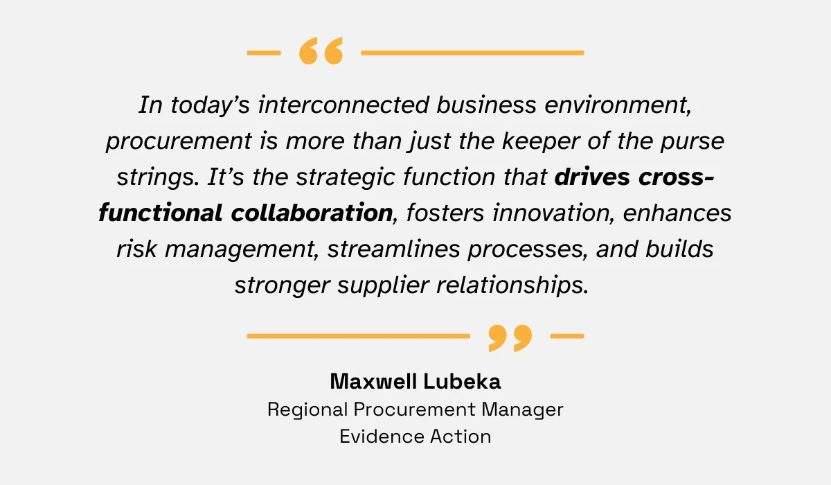 In today's interconnected business environment, procurement is more than just the keeper of the purse strings. It's the strategic function that drives cross-functional collaboration, fosters innovation, enhances risk management, streamlines processes, and builds stronger supplier relationships.