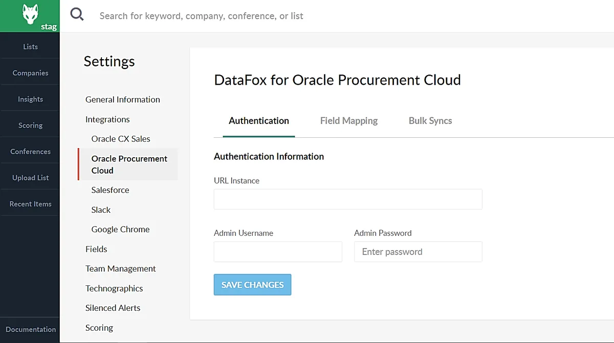 screenshot of the datafox integration with oracle fusion cloud procurement
