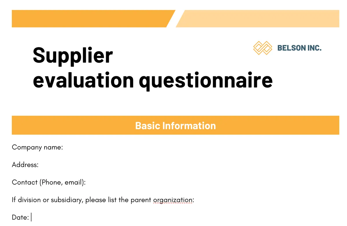 supplier evaluation questionnaire