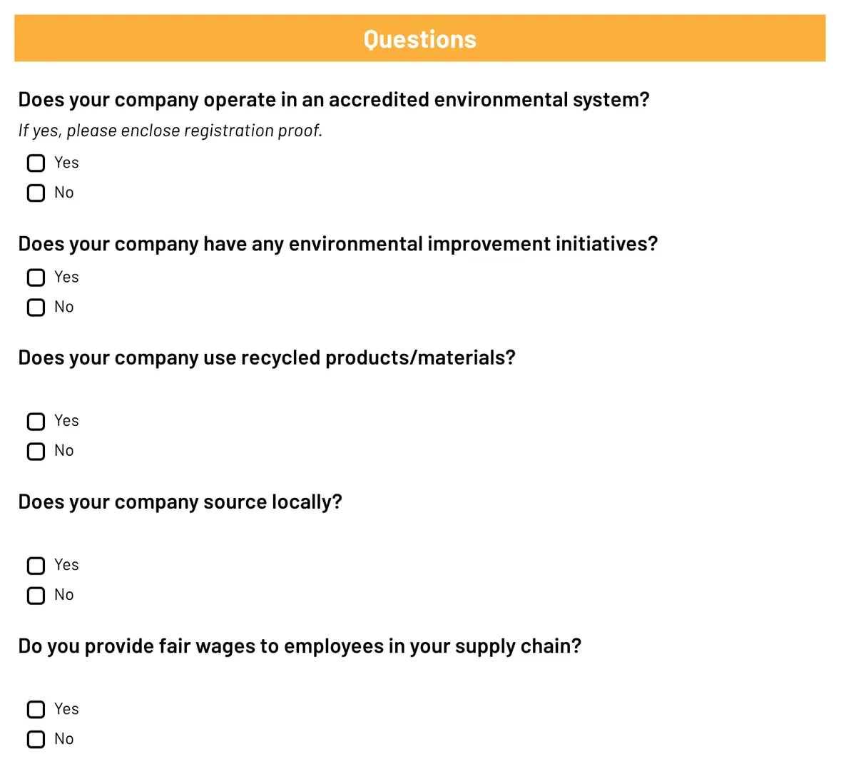 supplier evaluation questionnaire