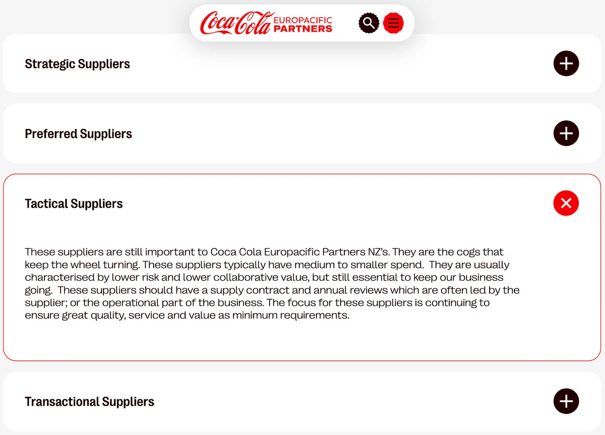 Example of Coca Cola's supplier segmentation