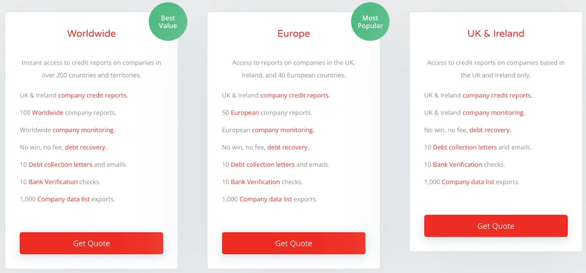 Creditsafe pricing plans