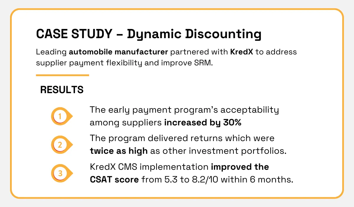 A case study on dynamic discounting, detailing how an automobile manufacturer partnered with KredX to improve supplier payment flexibility and engagement