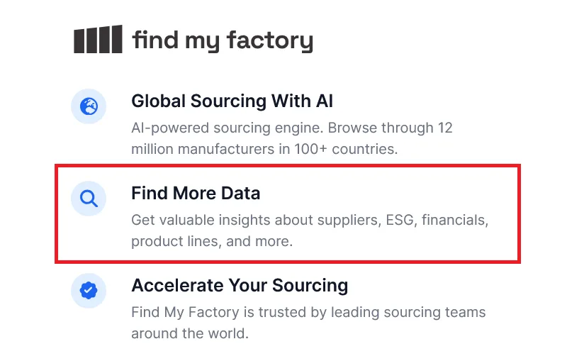 Find My Factory dashboard