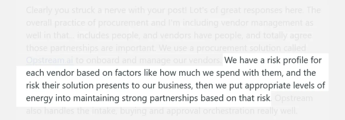 Reddit post discussing supplier risk management