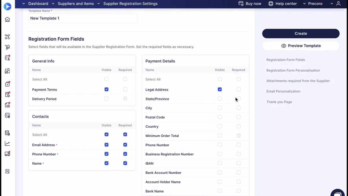 Precoro dashboard