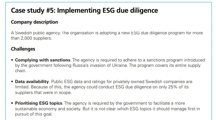 Case study describing ESG due diligence in a Swedish public agency