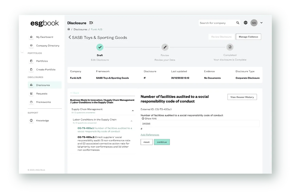 ESG Book dashboard