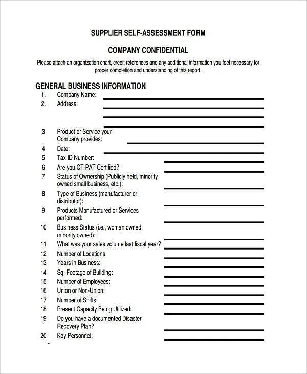 Supplier self-assessment form