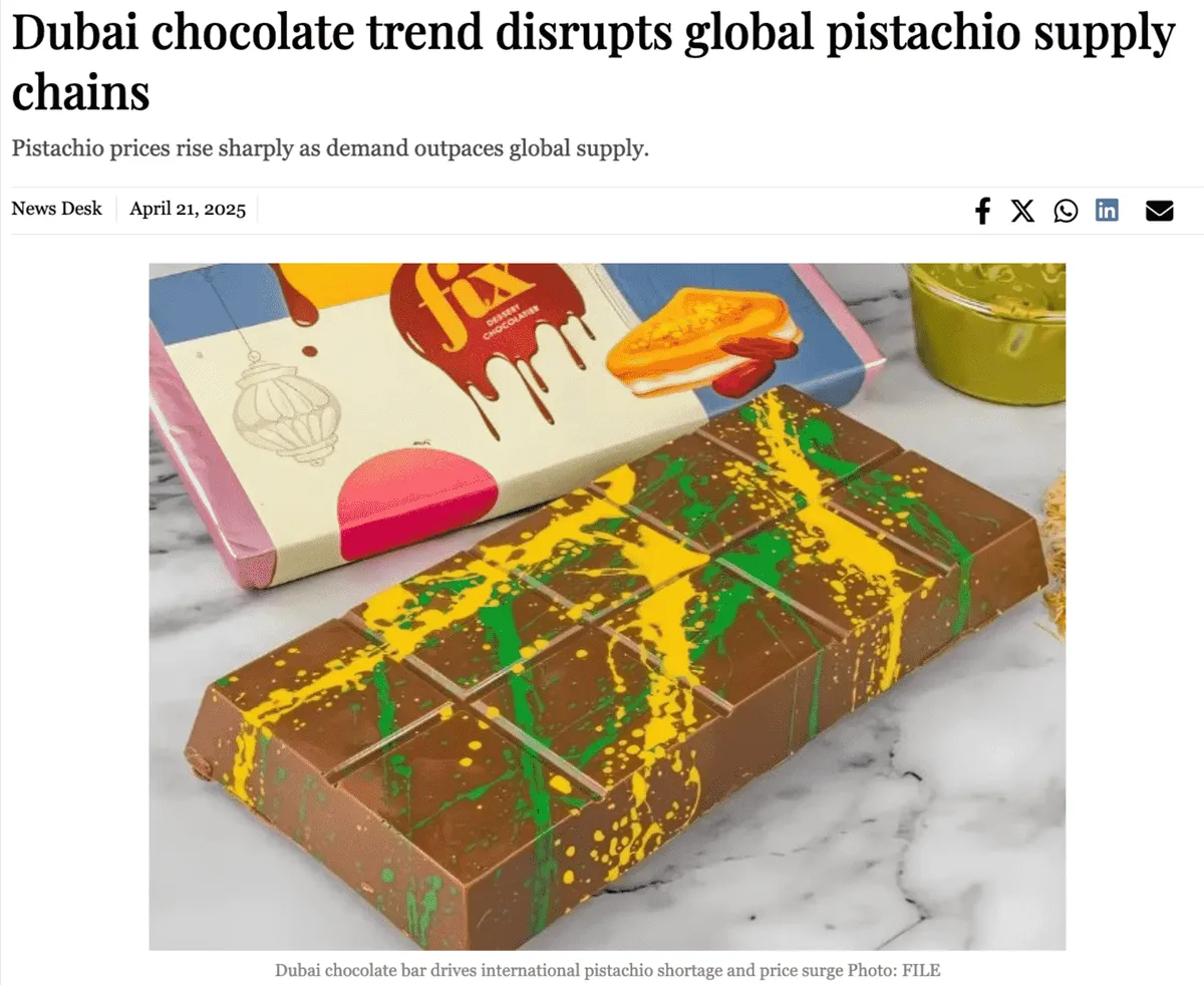 Dubai chocolate, driving global pistachio supply chain disruption