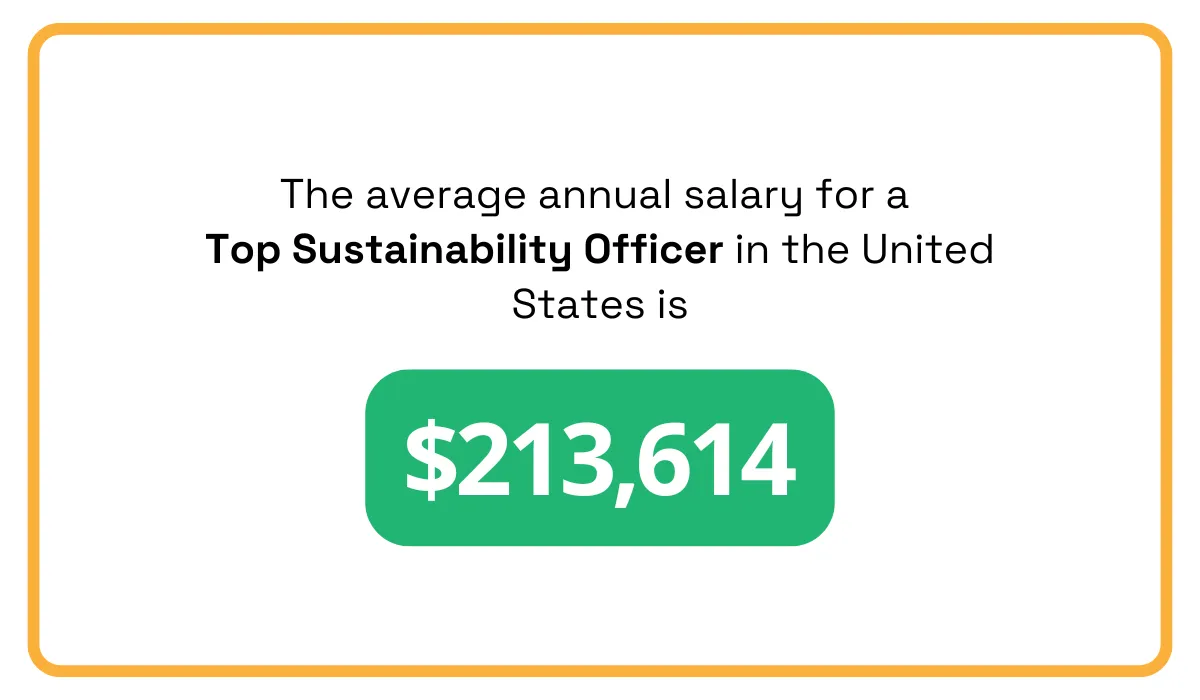 Average annual salary for a Top Sustainability Officer in the United States as $213,614 infographic 