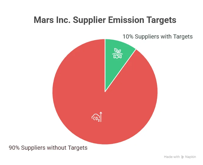 Pie chart showing that 90% of Mars Inc. suppliers have no emission targets, while 10% have emission targets