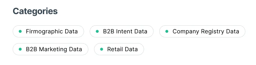 Screenshot showing categories of data