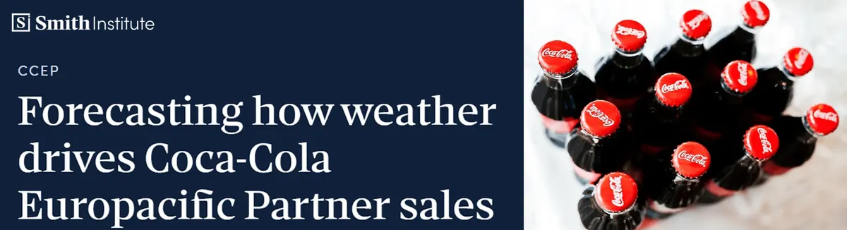 Forecasting how weather impacts Coca-Cola Europacific Partner sales with image of Coca-Cola bottles viewed from the top