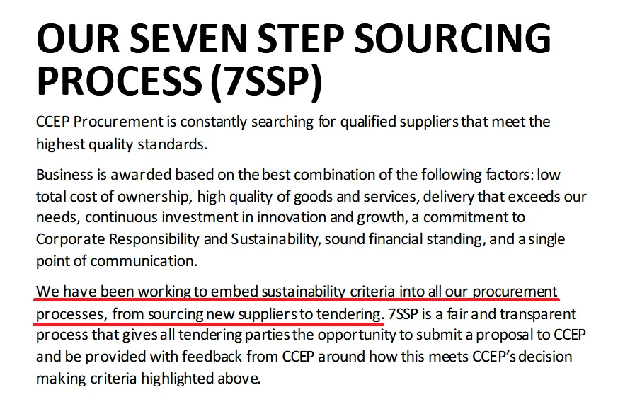 Screenshot describing the CCEP seven-step sourcing process