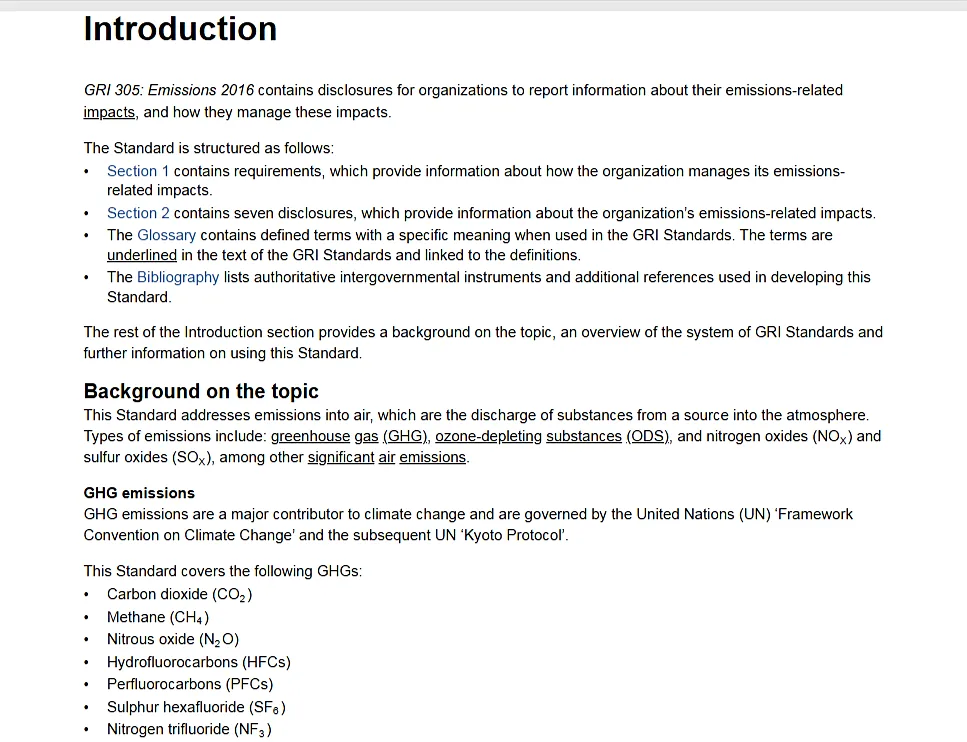 Global Reporting Initiative (GRI) standard structure