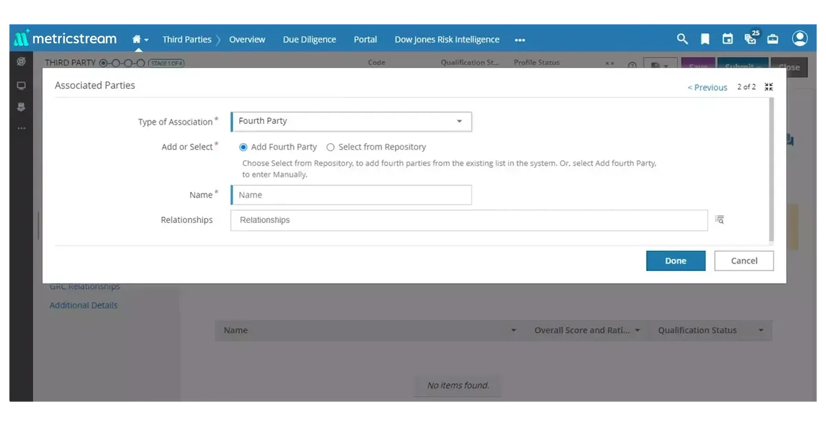 MetricStream dashboard