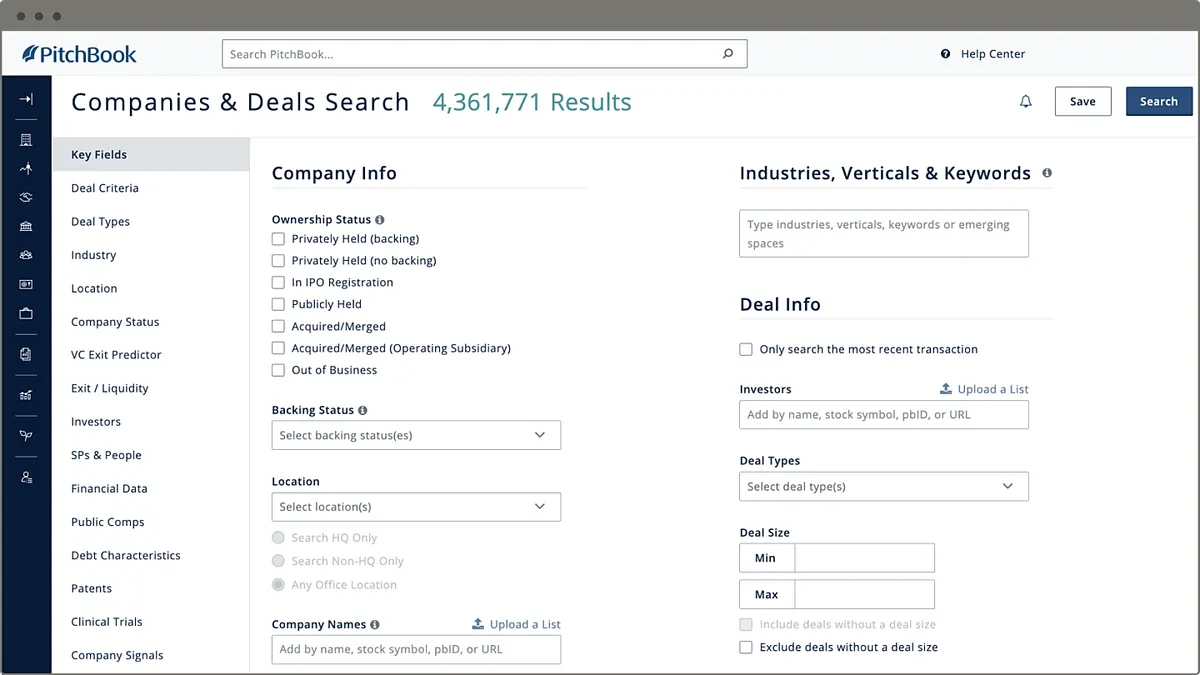 PitchBook dashboard