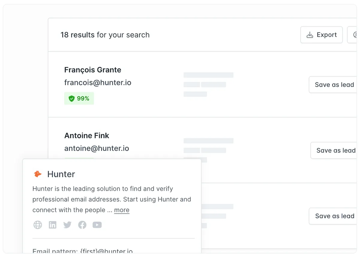 Hunter.io dashboard