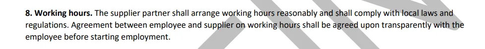Shein working hours policy