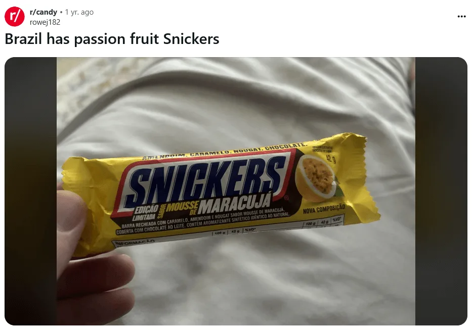 Brazilian Snickers Passion Fruit bar
