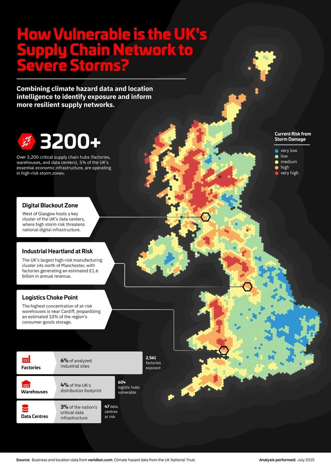 UK's supply chain network vulnerability to severe storms map
