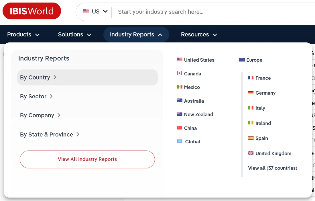 IBIS World dashboard