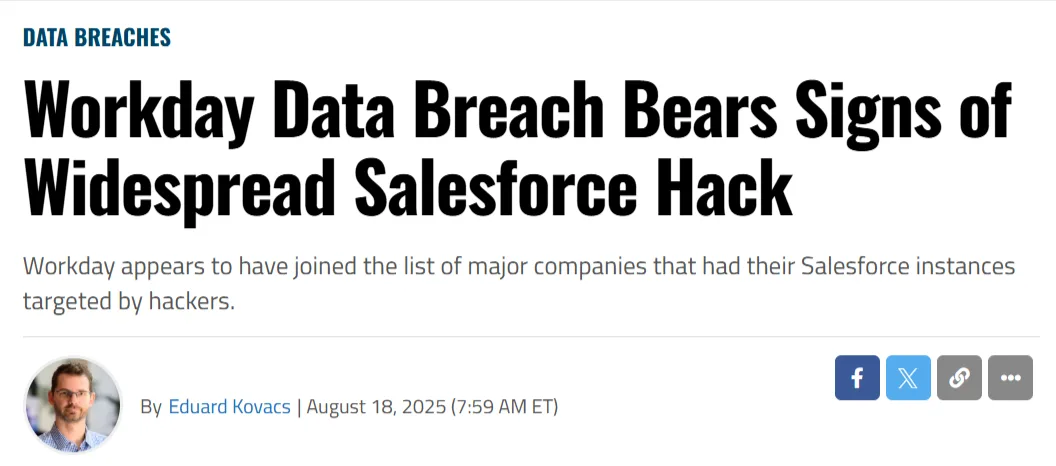 screenshot of a news article on weekday data breach