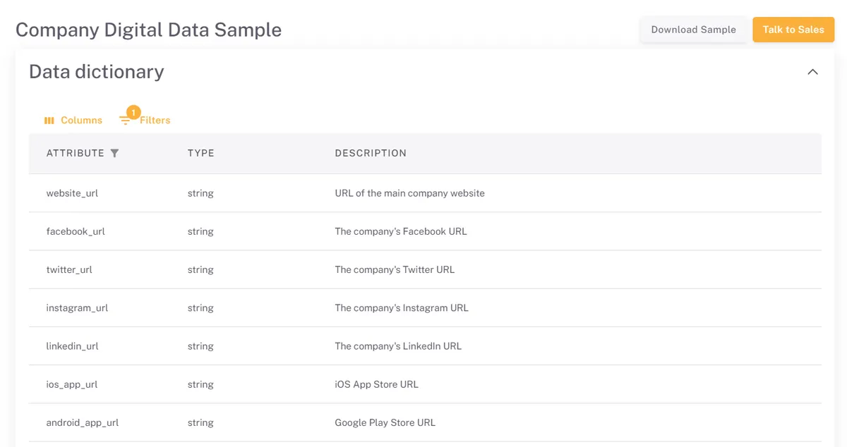 veridion data sample screenshot